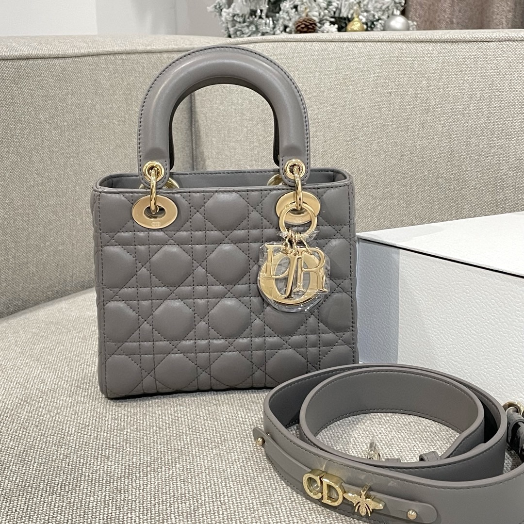 DIOR Small Lady Dior My ABCDior Bag Grey Cannage Lambskin Gold Hardware