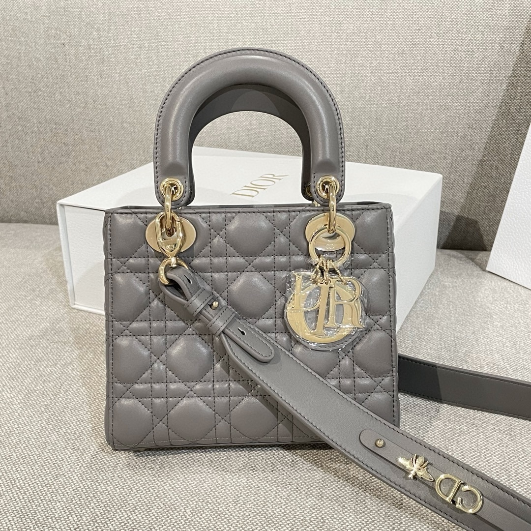 DIOR Small Lady Dior My ABCDior Bag Grey Cannage Lambskin Gold Hardware