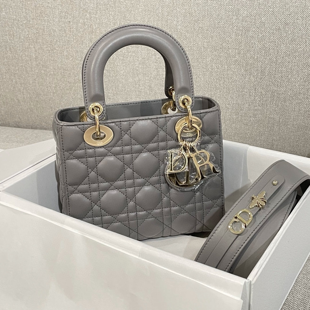 DIOR Small Lady Dior My ABCDior Bag Grey Cannage Lambskin Gold Hardware