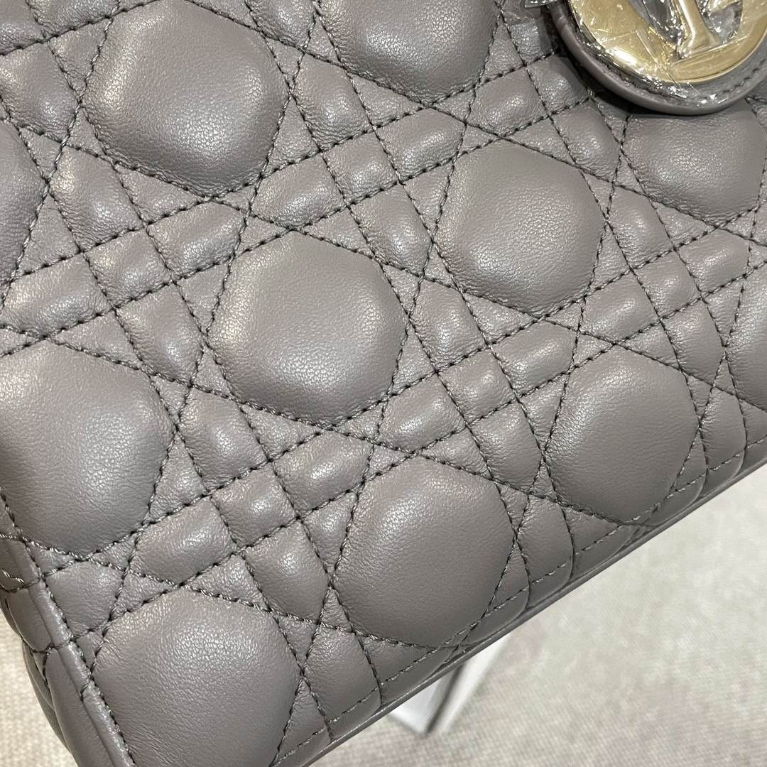 DIOR Small Lady Dior My ABCDior Bag Grey Cannage Lambskin Gold Hardware