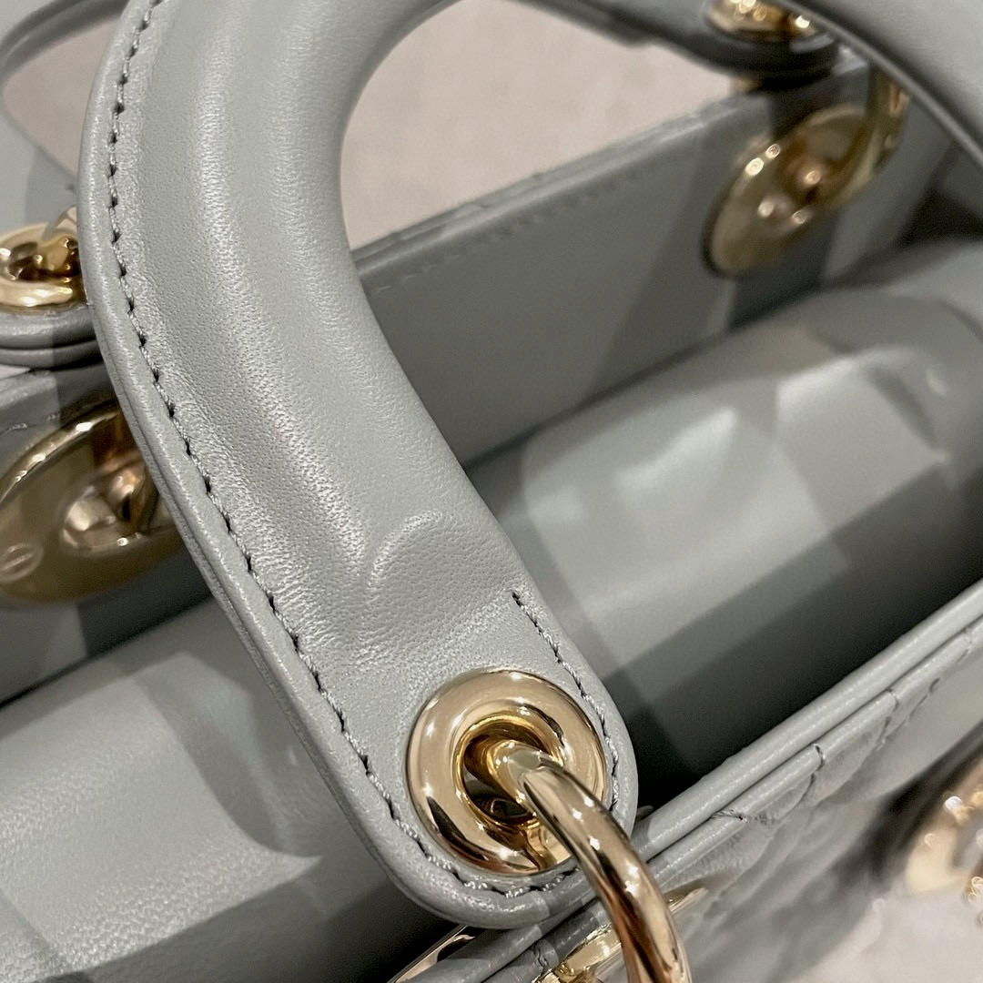 DIOR Small Lady Dior My ABCDior Bag Stone Gray Cannage Lambskin Gold Hardware