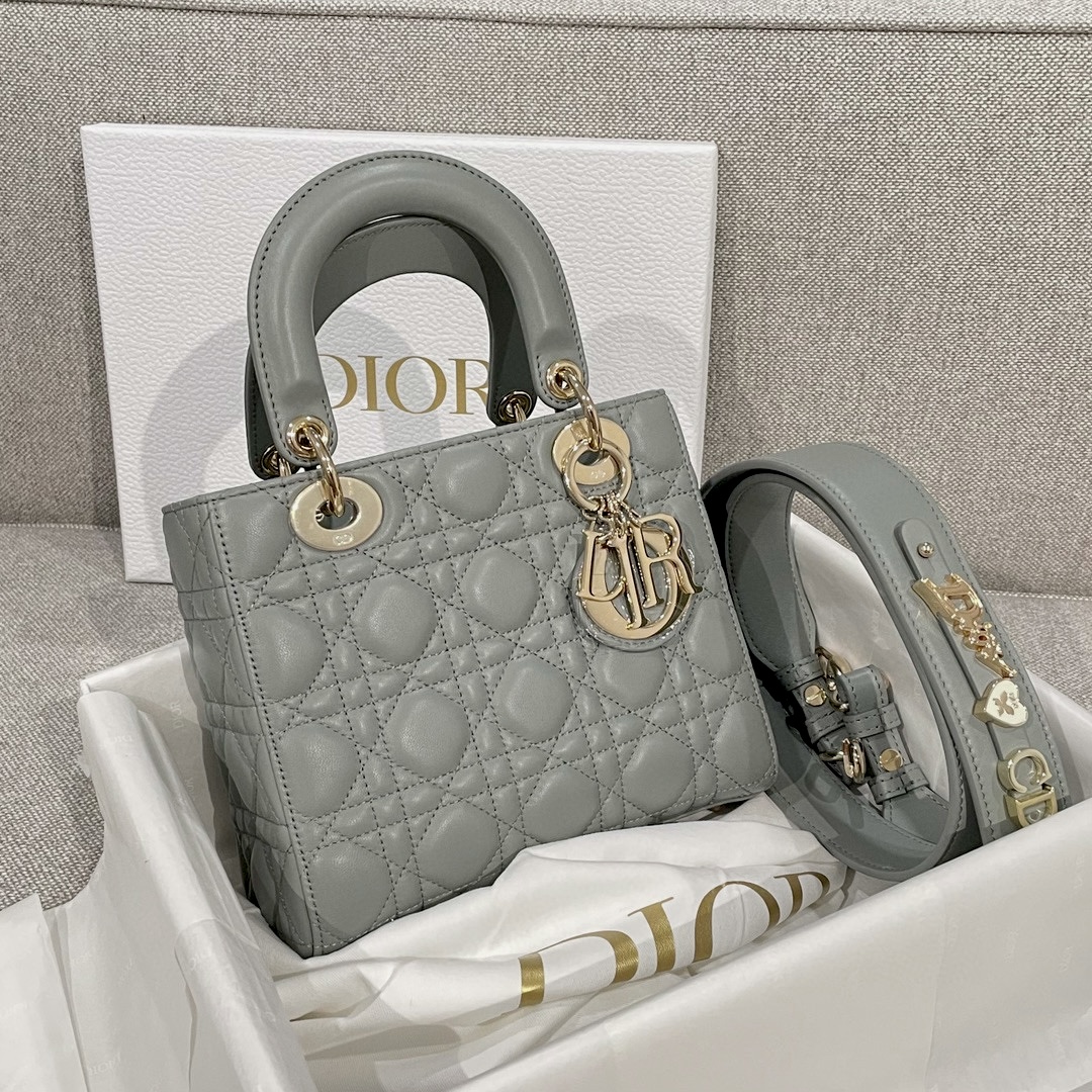 DIOR Small Lady Dior My ABCDior Bag Stone Gray Cannage Lambskin Gold Hardware