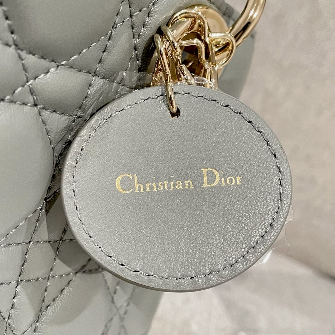 DIOR Small Lady Dior My ABCDior Bag Stone Gray Cannage Lambskin Gold Hardware