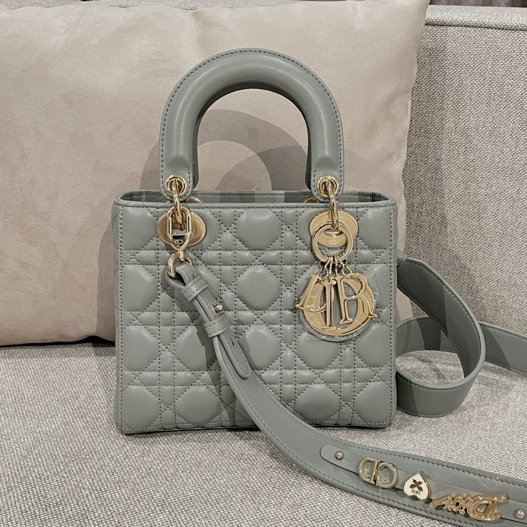 DIOR Small Lady Dior My ABCDior Bag Stone Gray Cannage Lambskin Gold Hardware