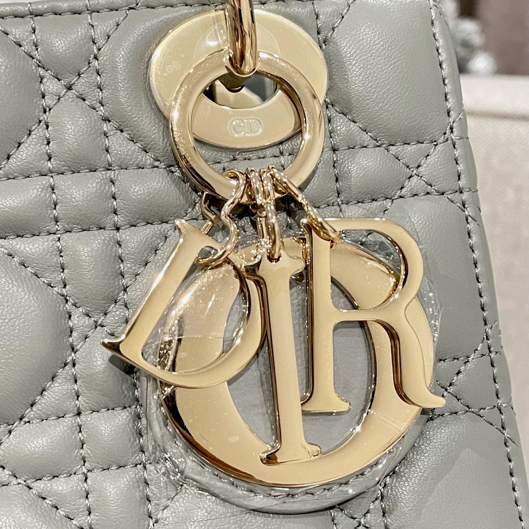 DIOR Small Lady Dior My ABCDior Bag Stone Gray Cannage Lambskin Gold Hardware