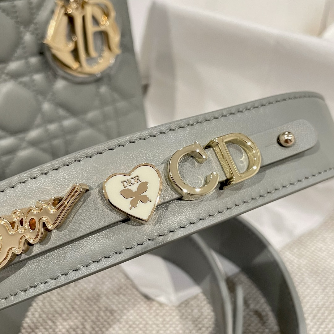 DIOR Small Lady Dior My ABCDior Bag Stone Gray Cannage Lambskin Gold Hardware