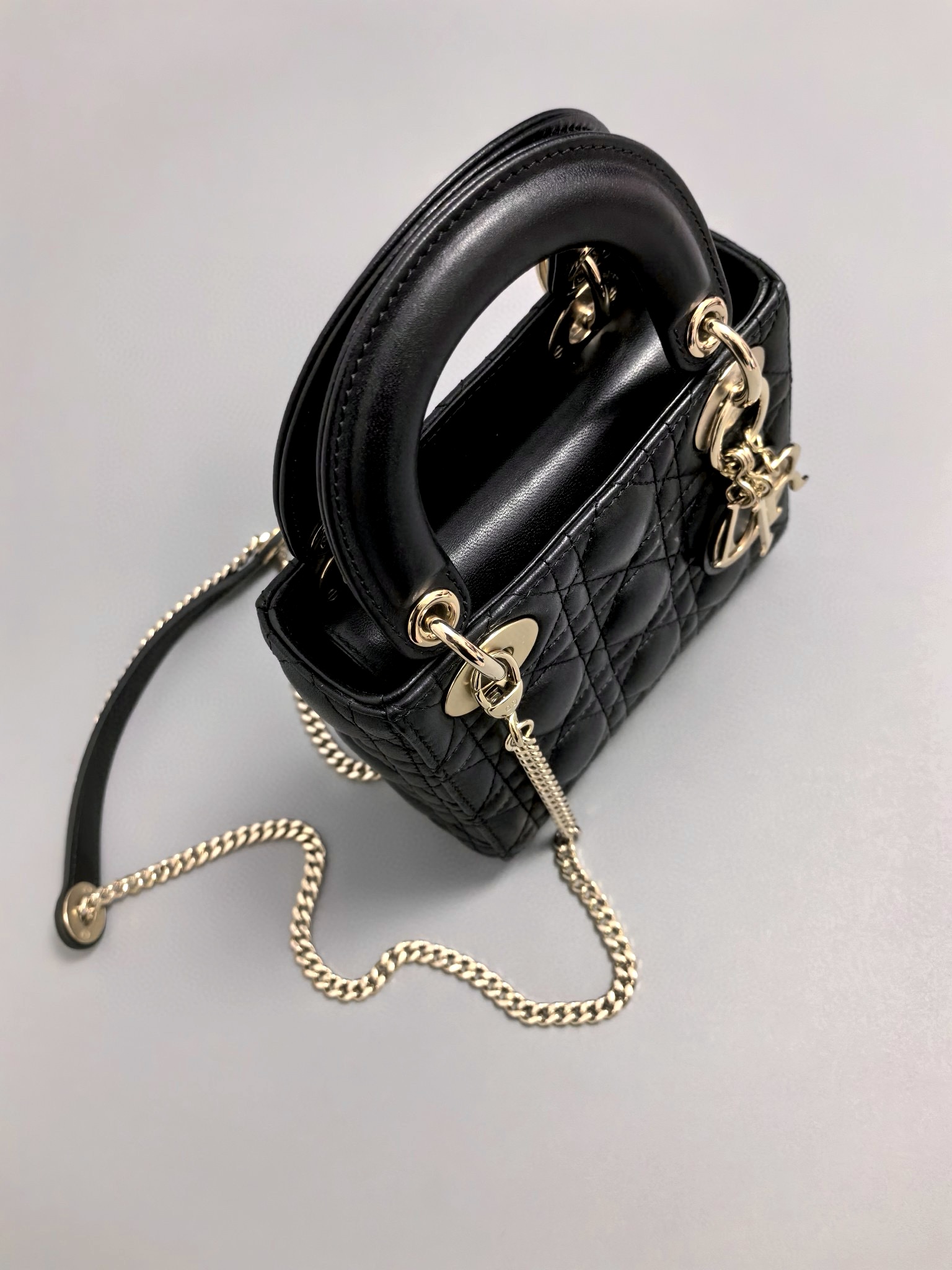 DIOR Mini Lady Dior Bag Black Cannage Lambskin Gold Hardware