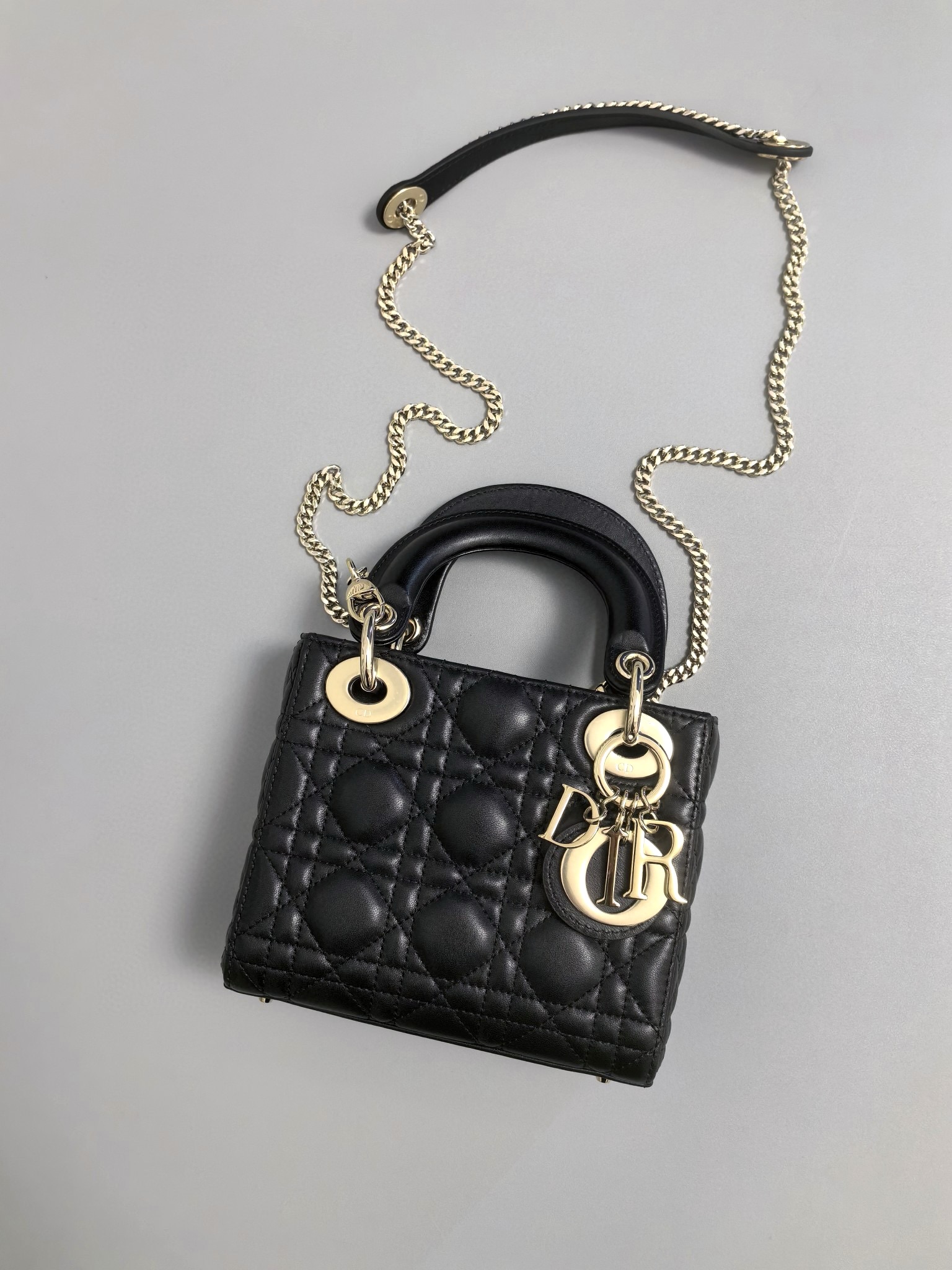 DIOR Mini Lady Dior Bag Black Cannage Lambskin Gold Hardware