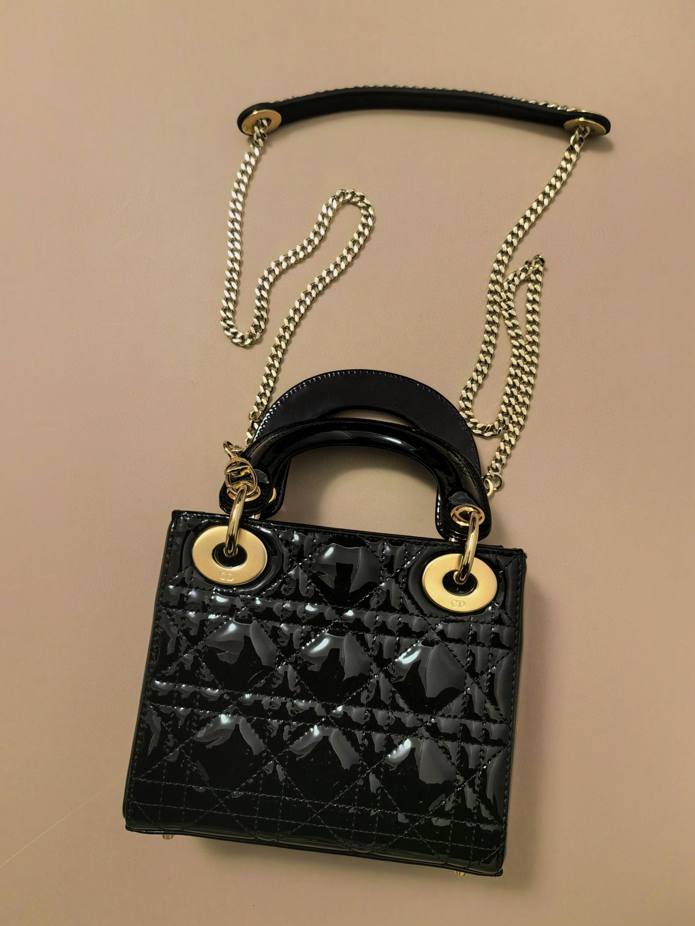 DIOR Mini Lady Dior Bag Black Patent Cannage Calfskin Gold Hardware