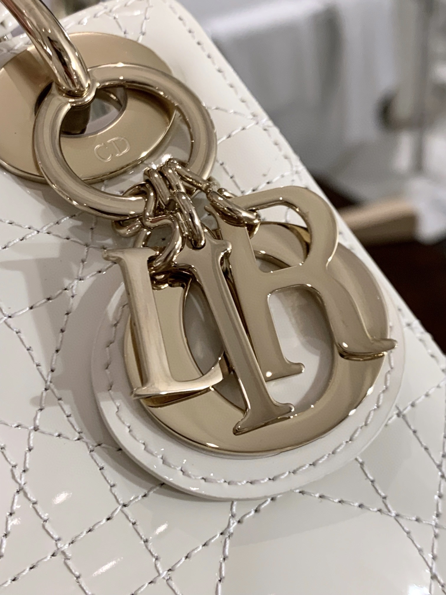 DIOR Mini Lady Dior Bag Latte Patent Cannage Calfskin Gold Hardware