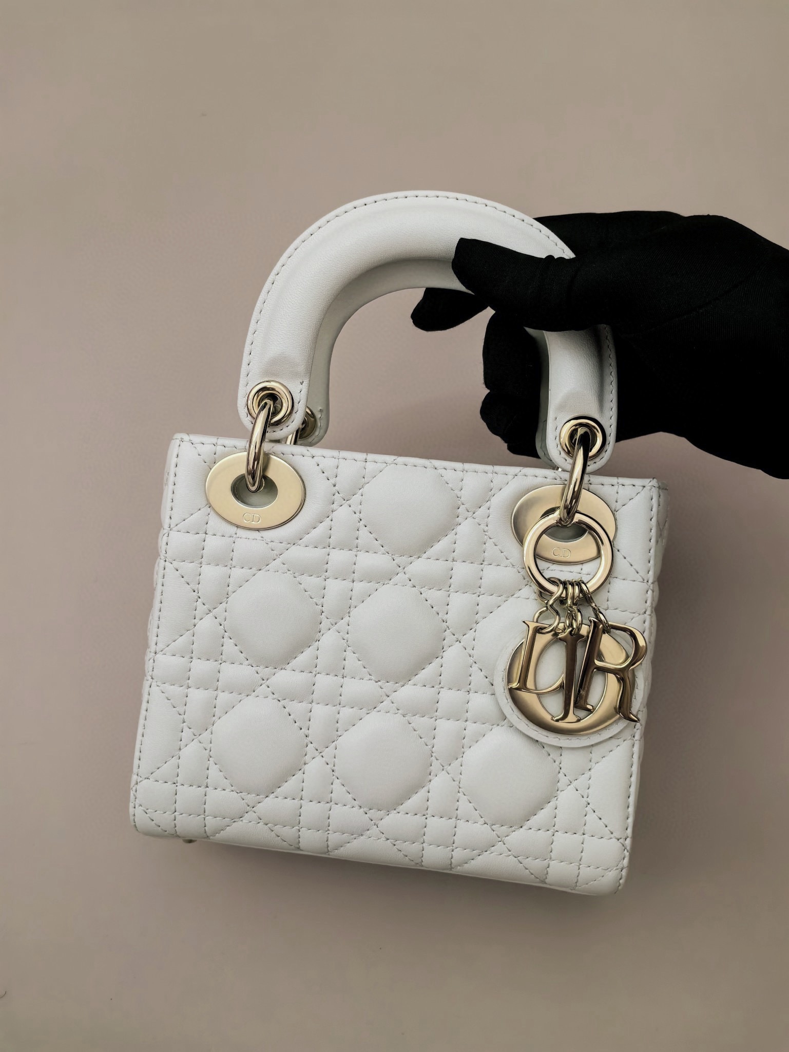 DIOR Mini Lady Dior Bag Latte Cannage Lambskin Gold Hardware