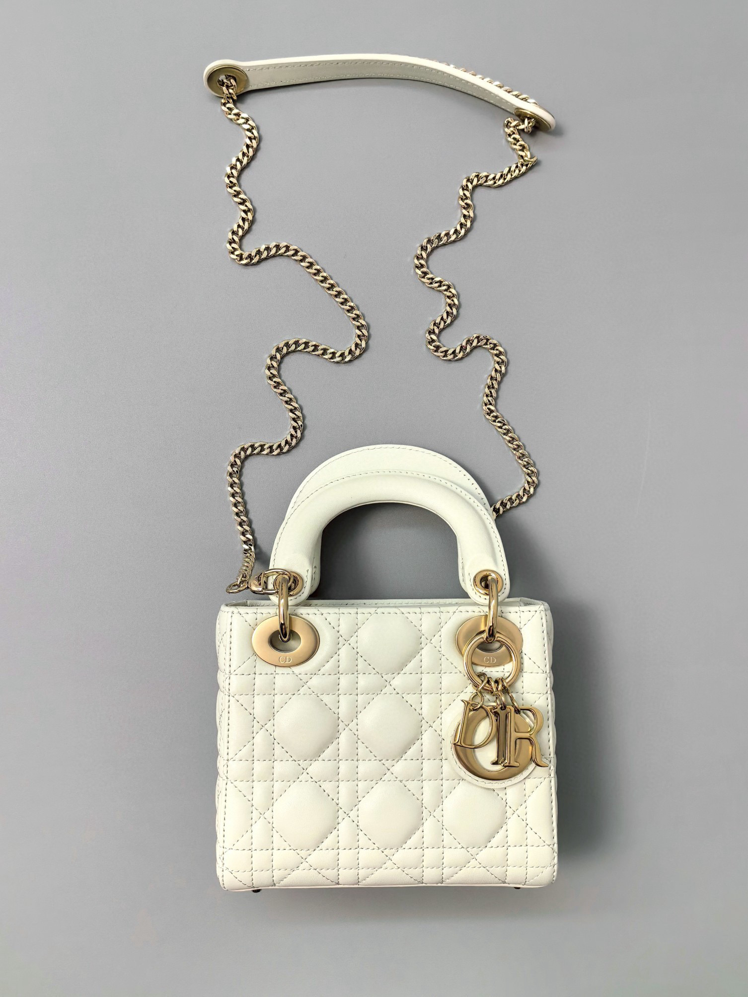 DIOR Mini Lady Dior Bag Latte Cannage Lambskin Gold Hardware