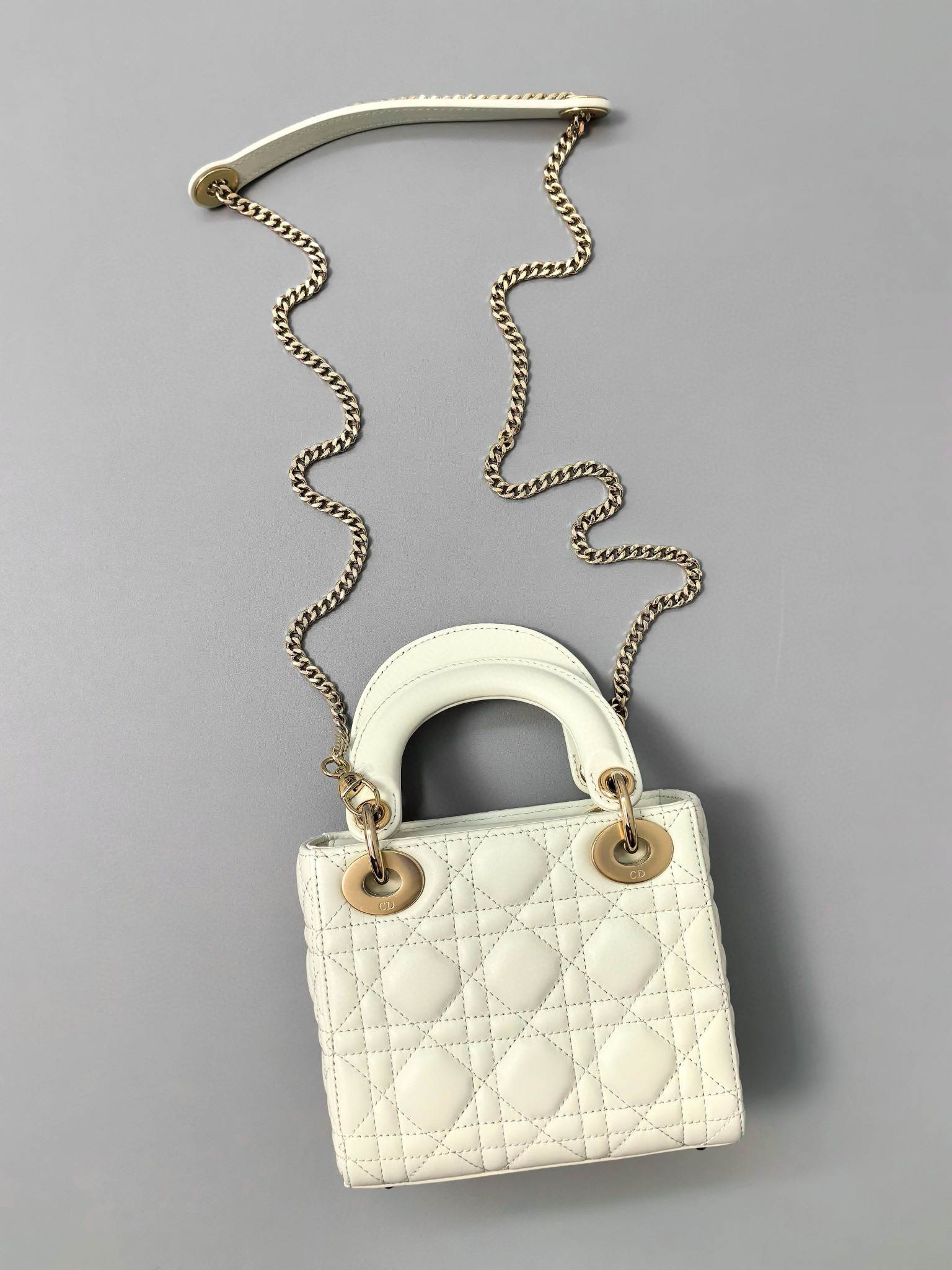 DIOR Mini Lady Dior Bag Latte Cannage Lambskin Gold Hardware