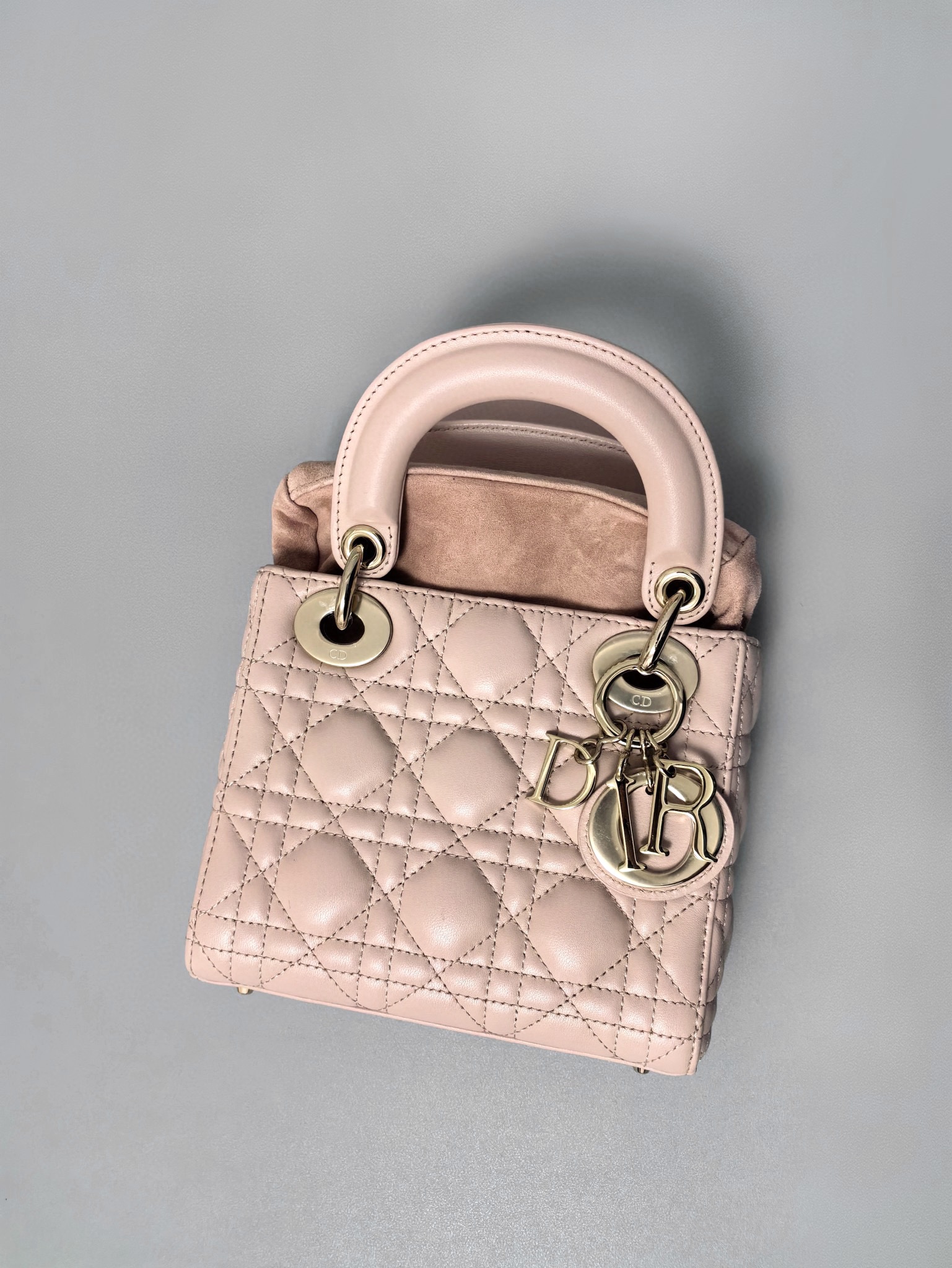 DIOR Mini Lady Dior Bag Powder Pink Cannage Lambskin Gold Hardware