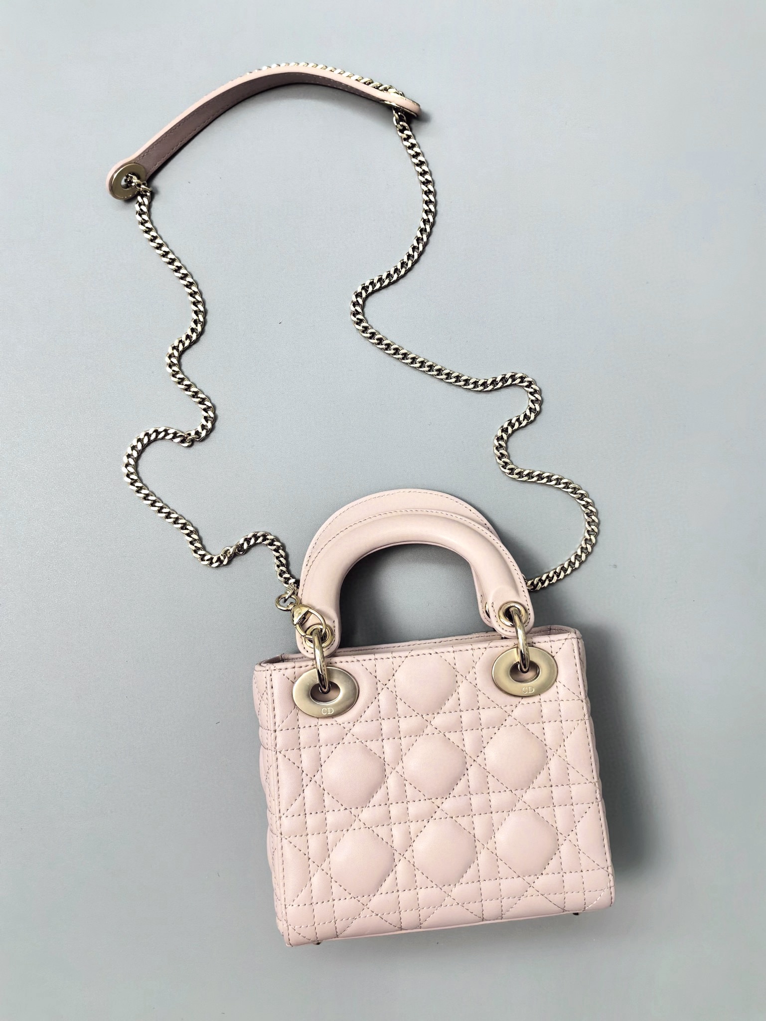 DIOR Mini Lady Dior Bag Powder Pink Cannage Lambskin Gold Hardware