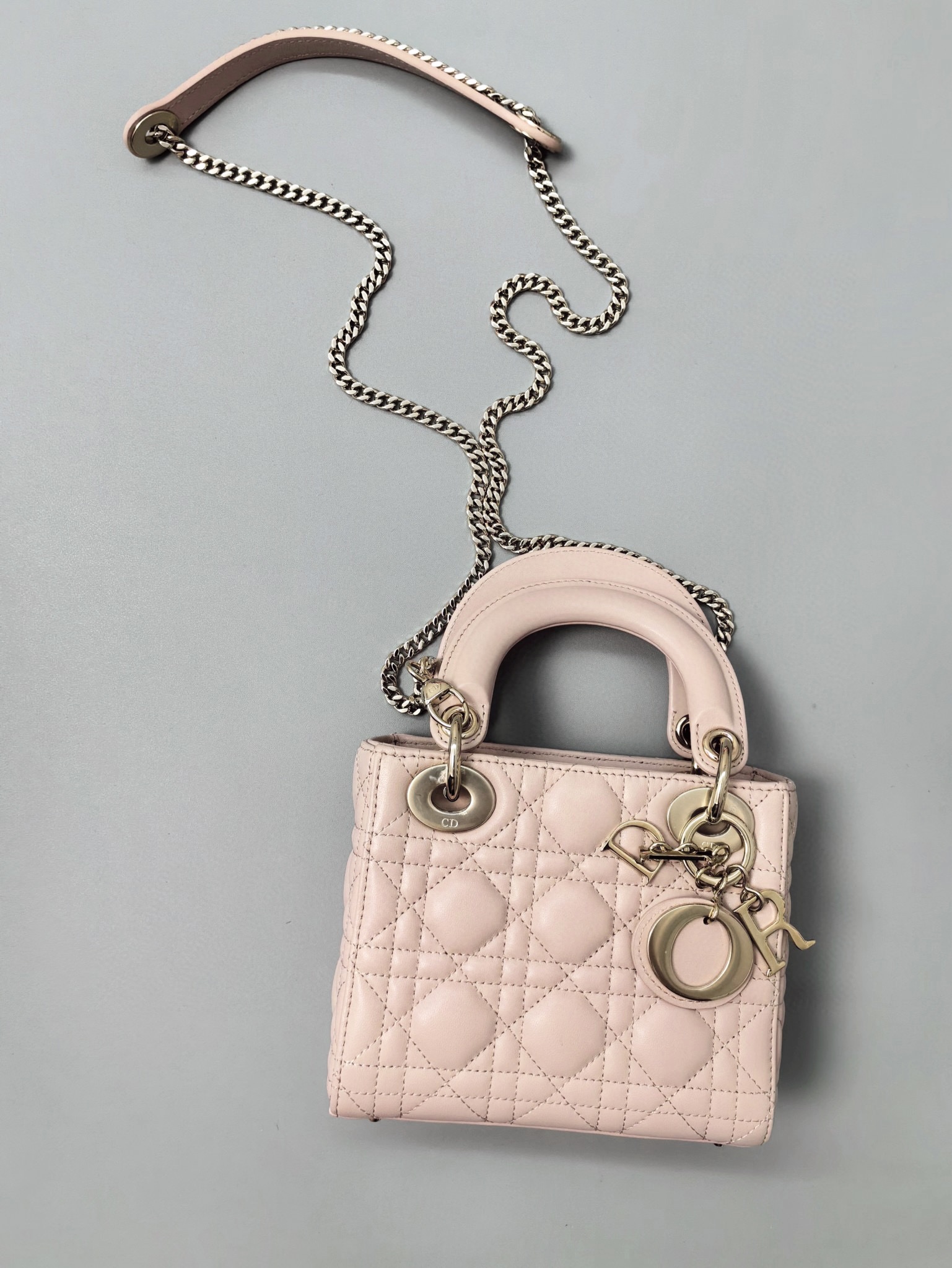 DIOR Mini Lady Dior Bag Powder Pink Cannage Lambskin Gold Hardware