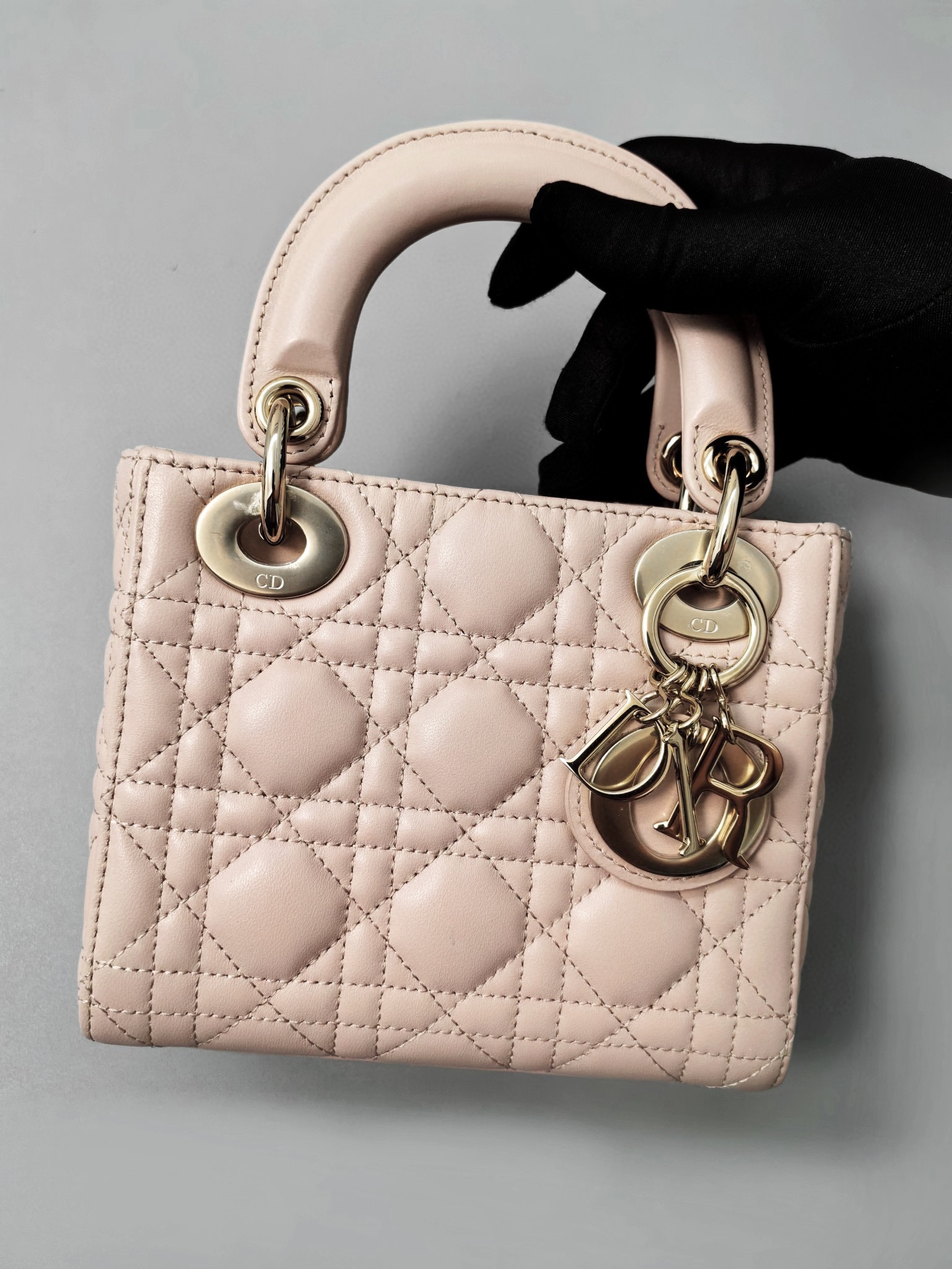 DIOR Mini Lady Dior Bag Powder Pink Cannage Lambskin Gold Hardware