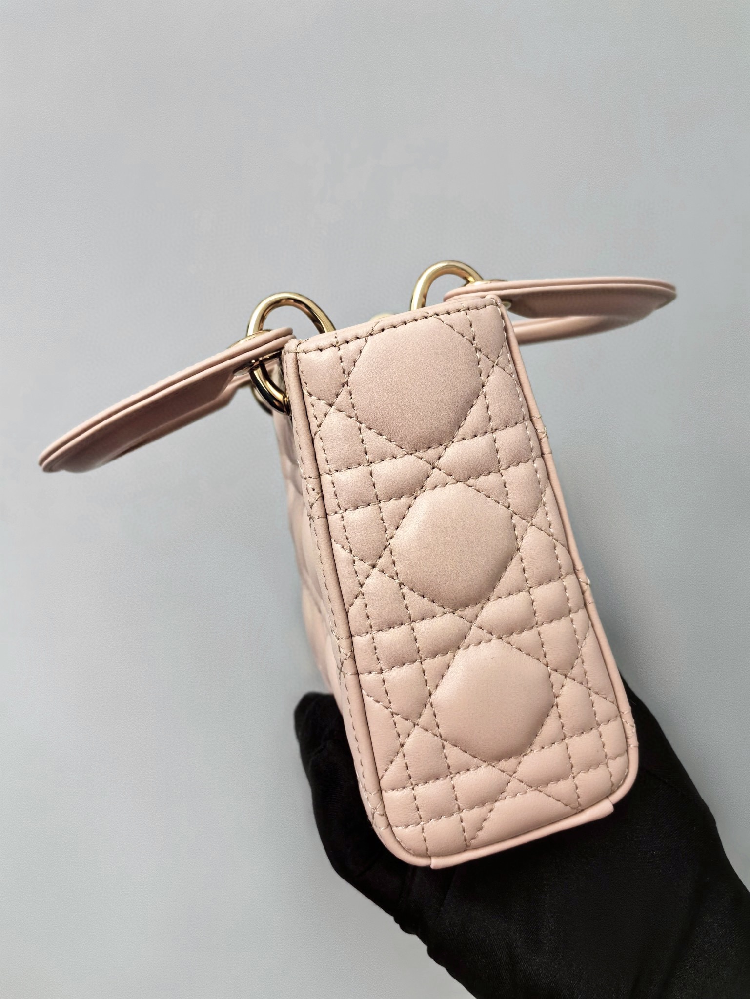 DIOR Mini Lady Dior Bag Powder Pink Cannage Lambskin Gold Hardware