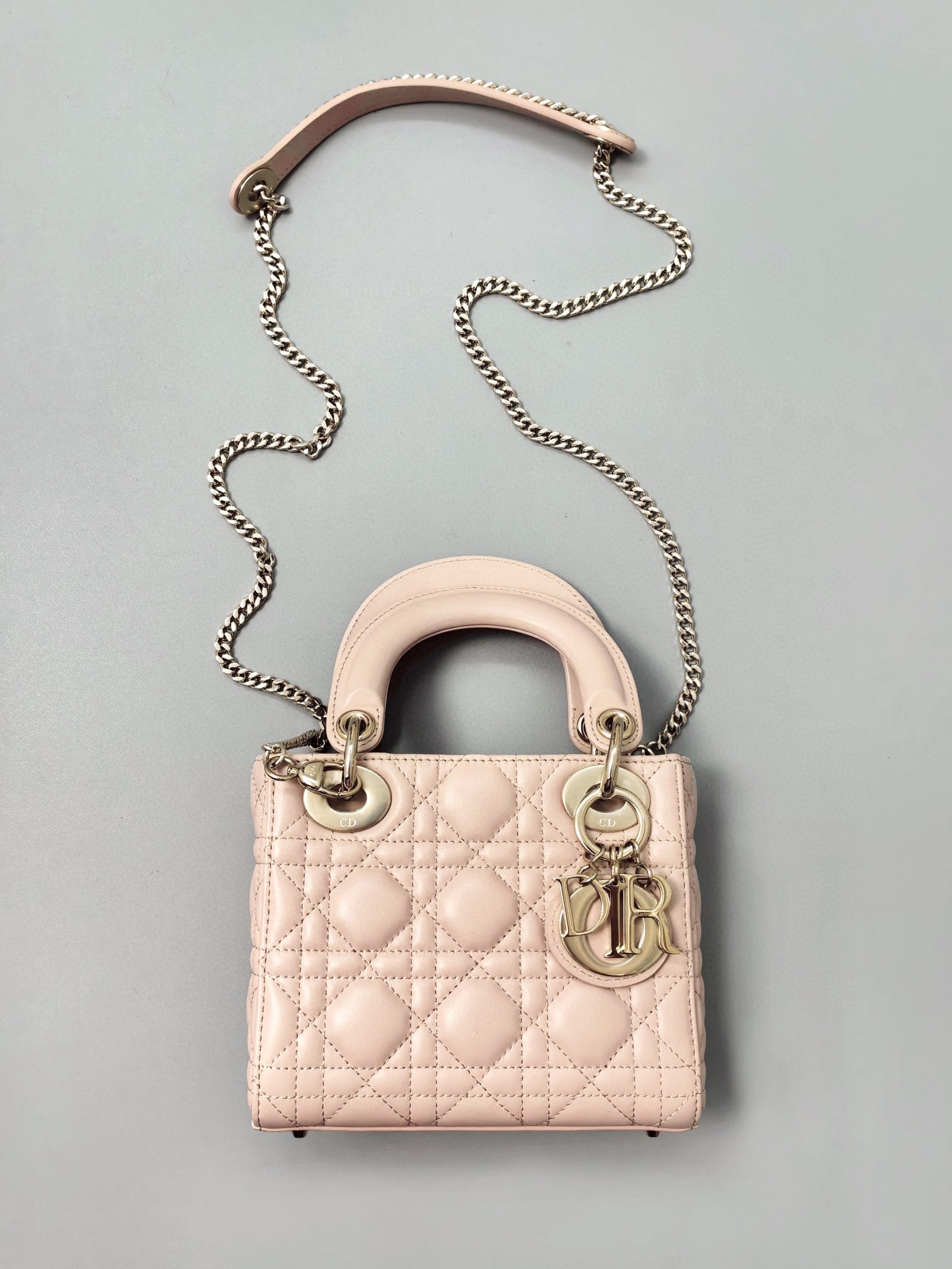 DIOR Mini Lady Dior Bag Powder Pink Cannage Lambskin Gold Hardware