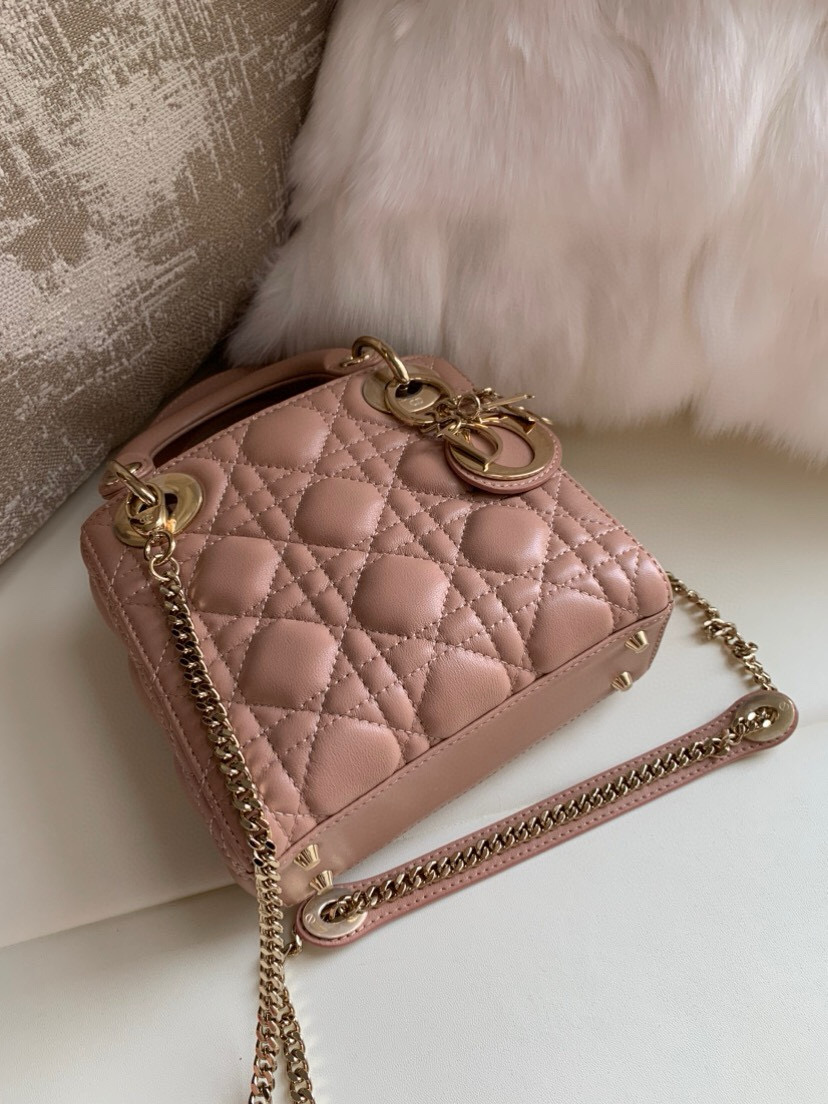 DIOR Mini Lady Dior Bag Blush Cannage Lambskin Gold Hardware