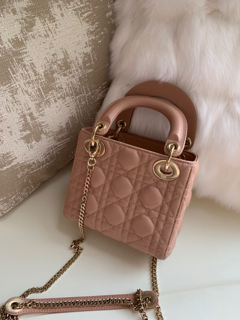 DIOR Mini Lady Dior Bag Blush Cannage Lambskin Gold Hardware