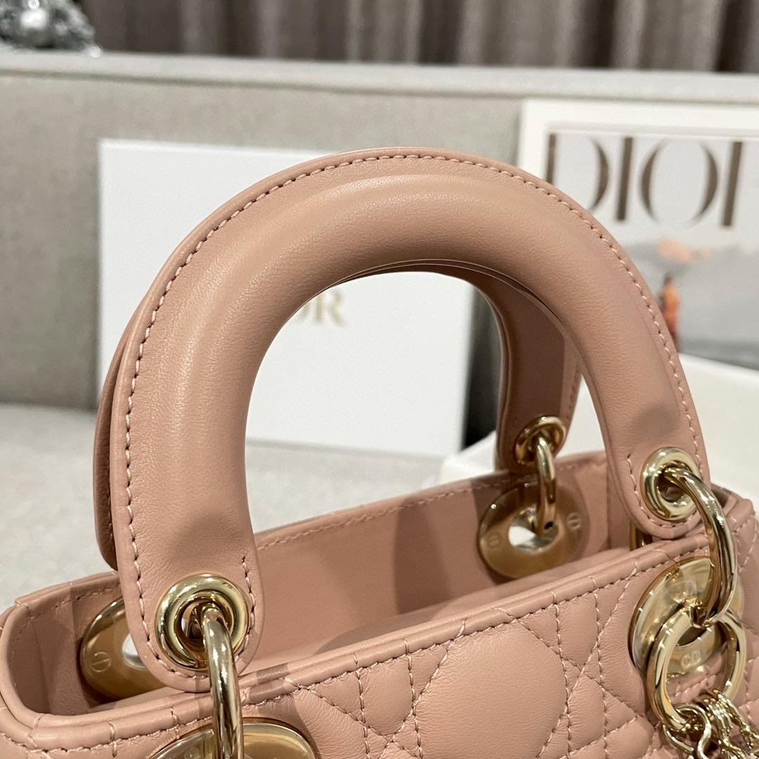 DIOR Mini Lady Dior Bag Blush Cannage Lambskin Gold Hardware