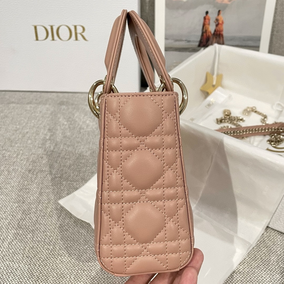 DIOR Mini Lady Dior Bag Blush Cannage Lambskin Gold Hardware