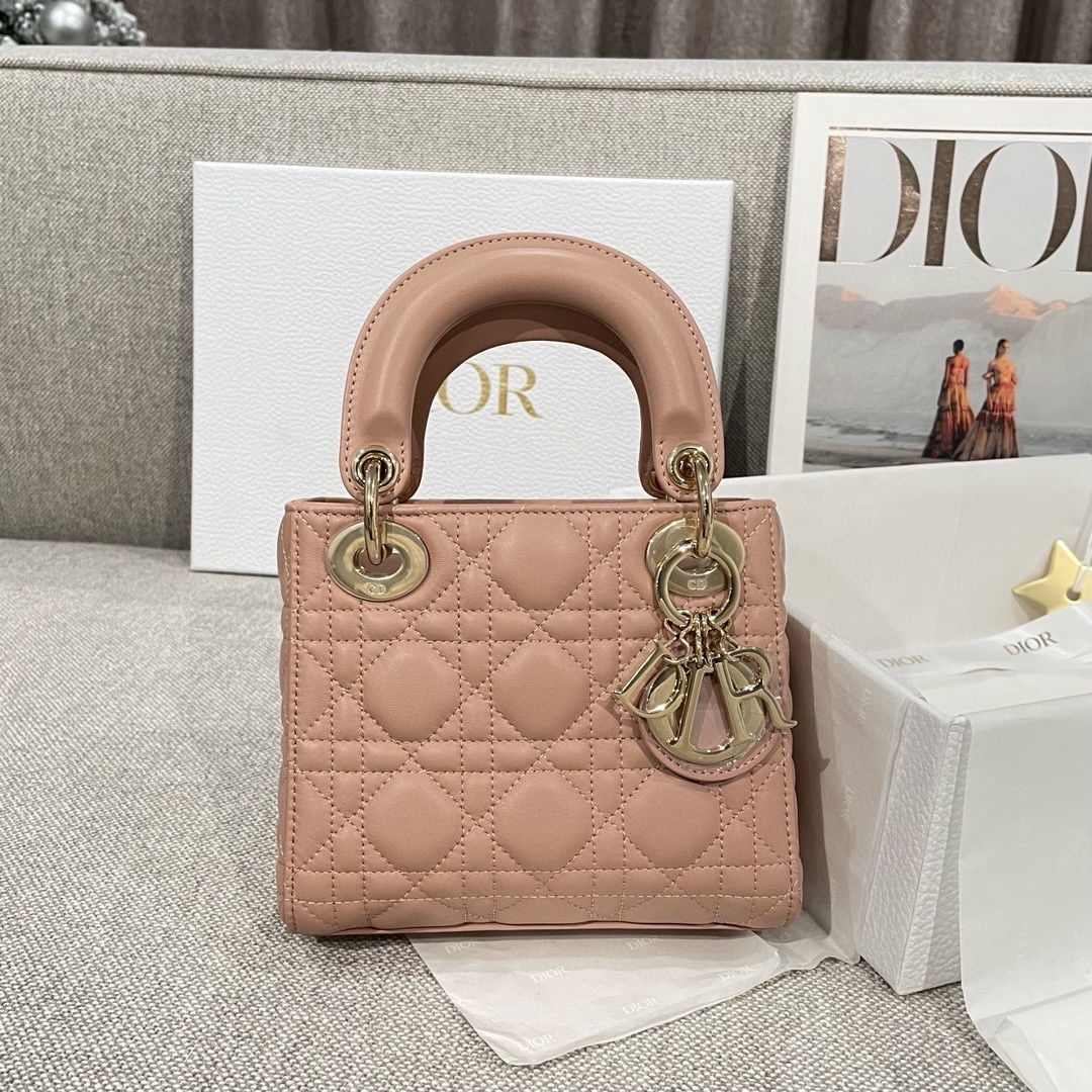 DIOR Mini Lady Dior Bag Blush Cannage Lambskin Gold Hardware