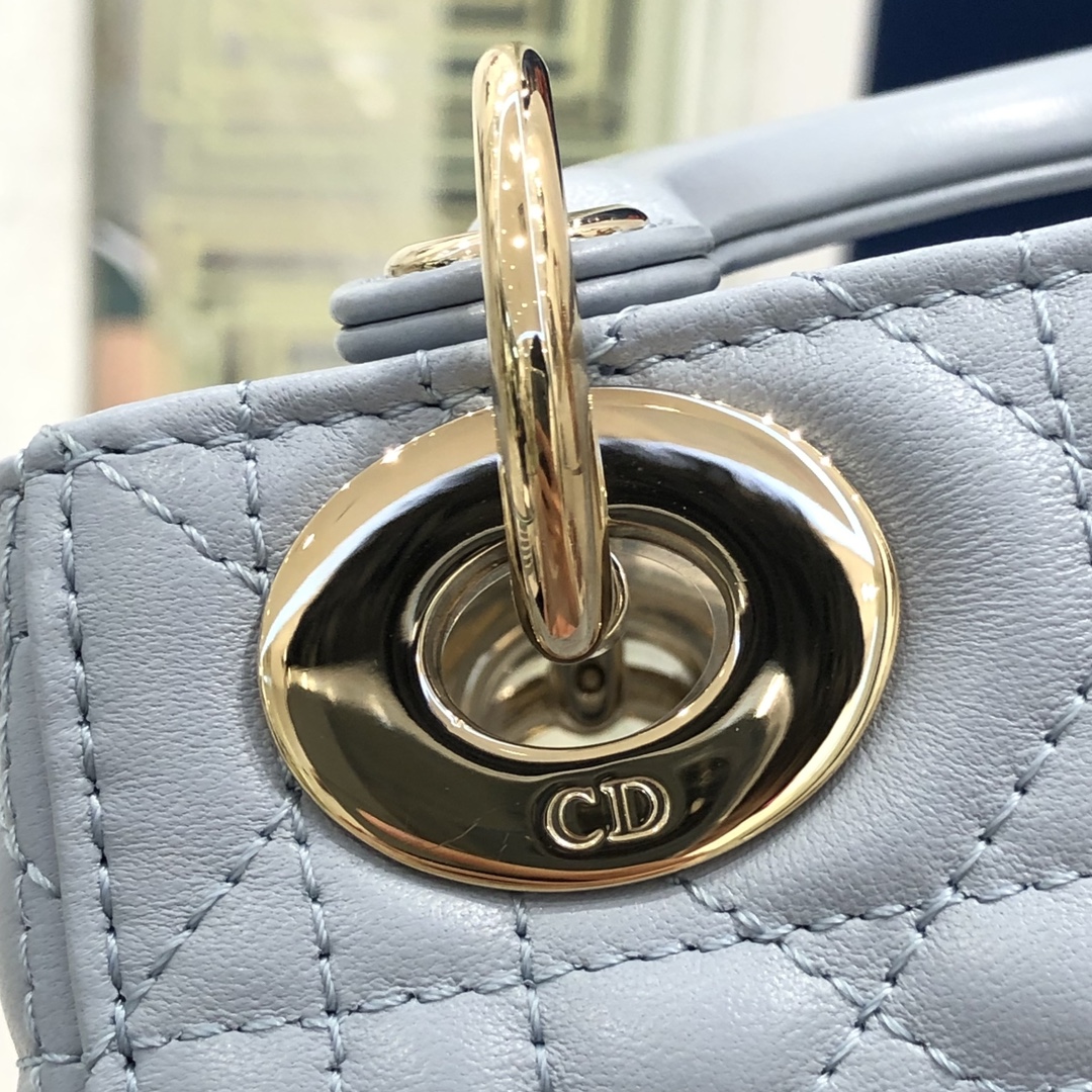 DIOR Mini Lady Dior Bag Pale Blue Cannage Lambskin Gold Hardware