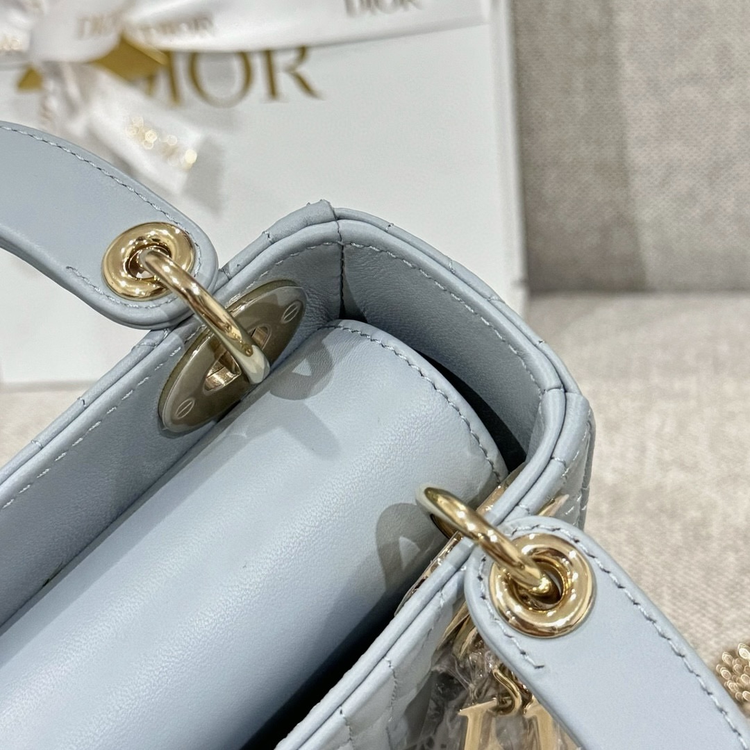 DIOR Mini Lady Dior Bag Pale Blue Cannage Lambskin Gold Hardware