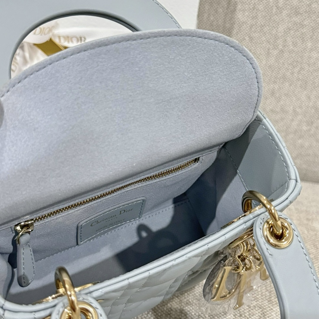 DIOR Mini Lady Dior Bag Pale Blue Cannage Lambskin Gold Hardware