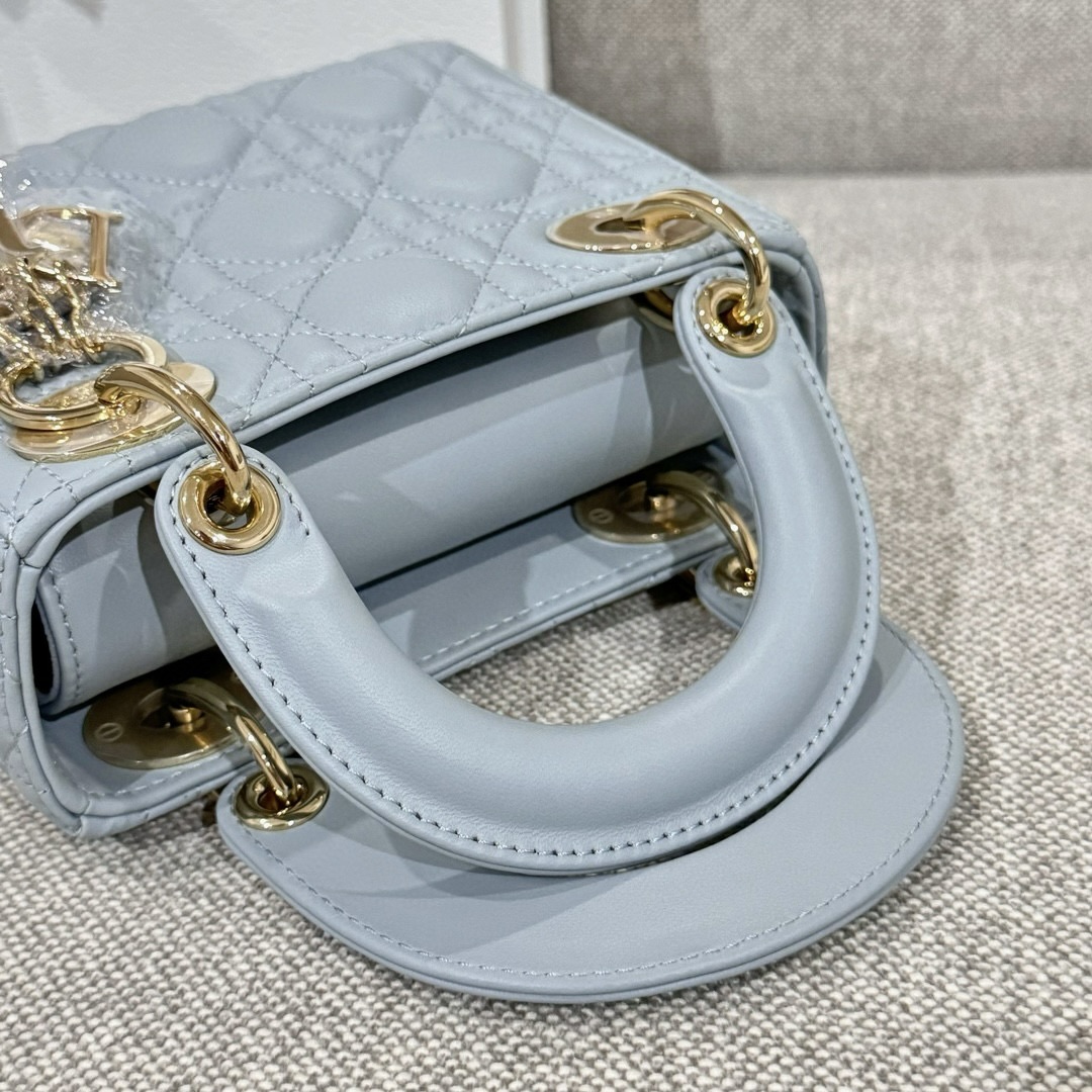 DIOR Mini Lady Dior Bag Pale Blue Cannage Lambskin Gold Hardware