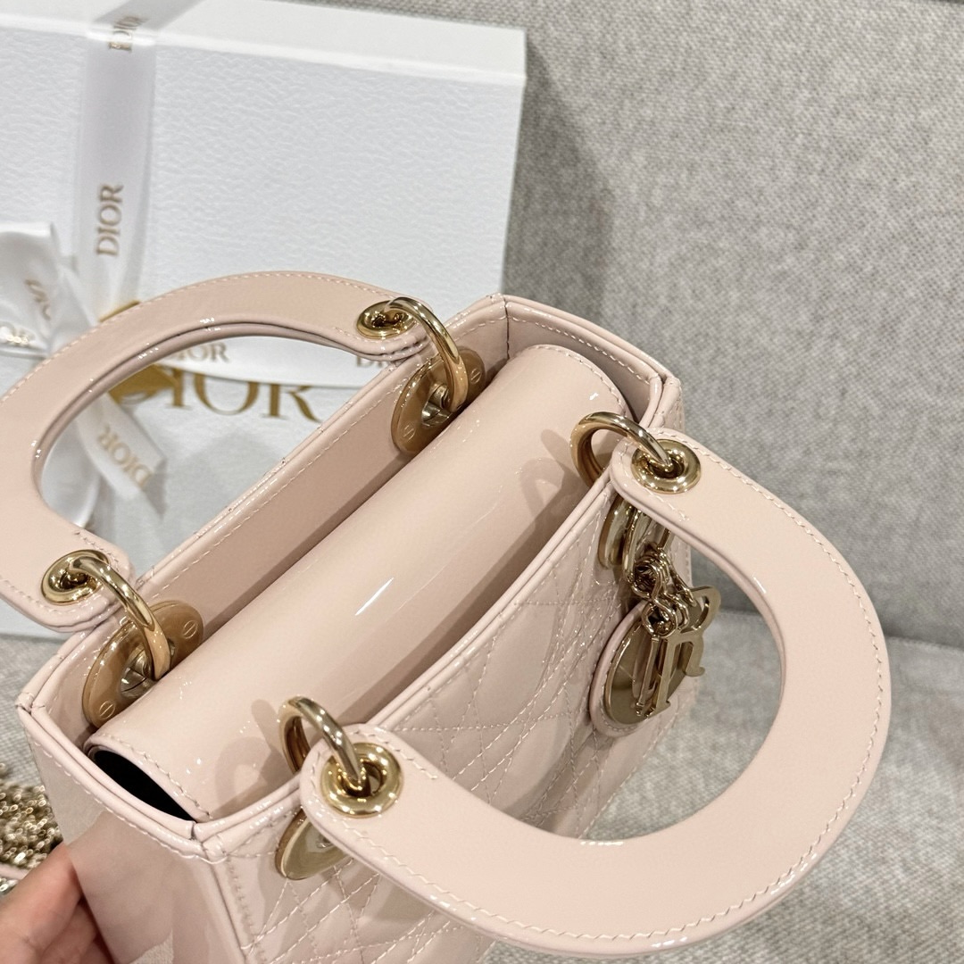 DIOR Mini Lady Dior Bag Powder Pink Patent Cannage Calfskin Gold Hardware