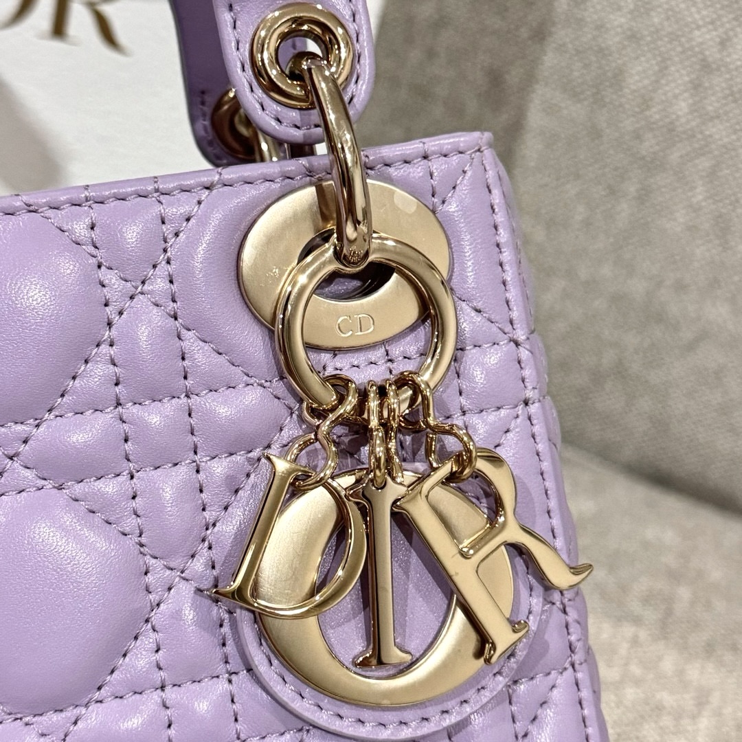 DIOR Mini Lady Dior Bag Lilac Cannage Lambskin Gold Hardware