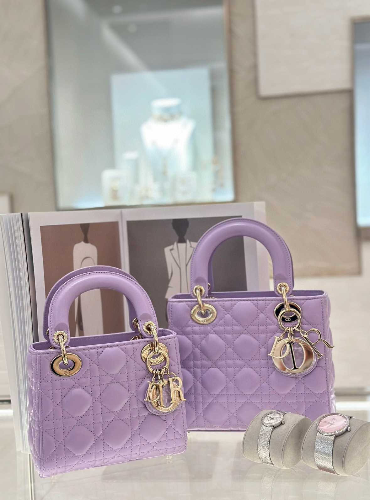 DIOR Mini Lady Dior Bag Lilac Cannage Lambskin Gold Hardware