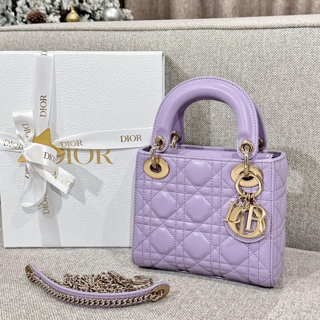 DIOR Mini Lady Dior Bag Lilac Cannage Lambskin Gold Hardware