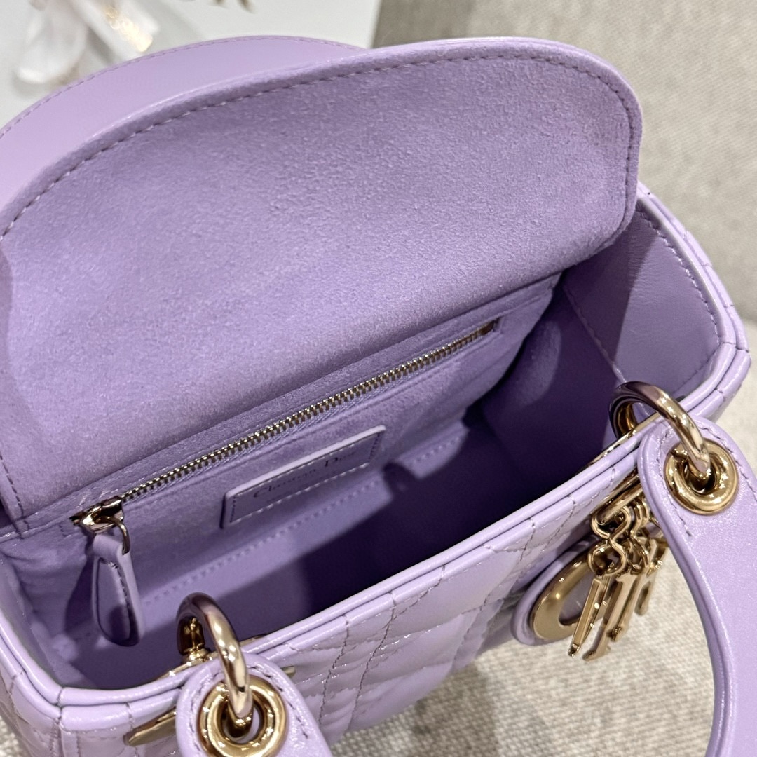 DIOR Mini Lady Dior Bag Lilac Cannage Lambskin Gold Hardware