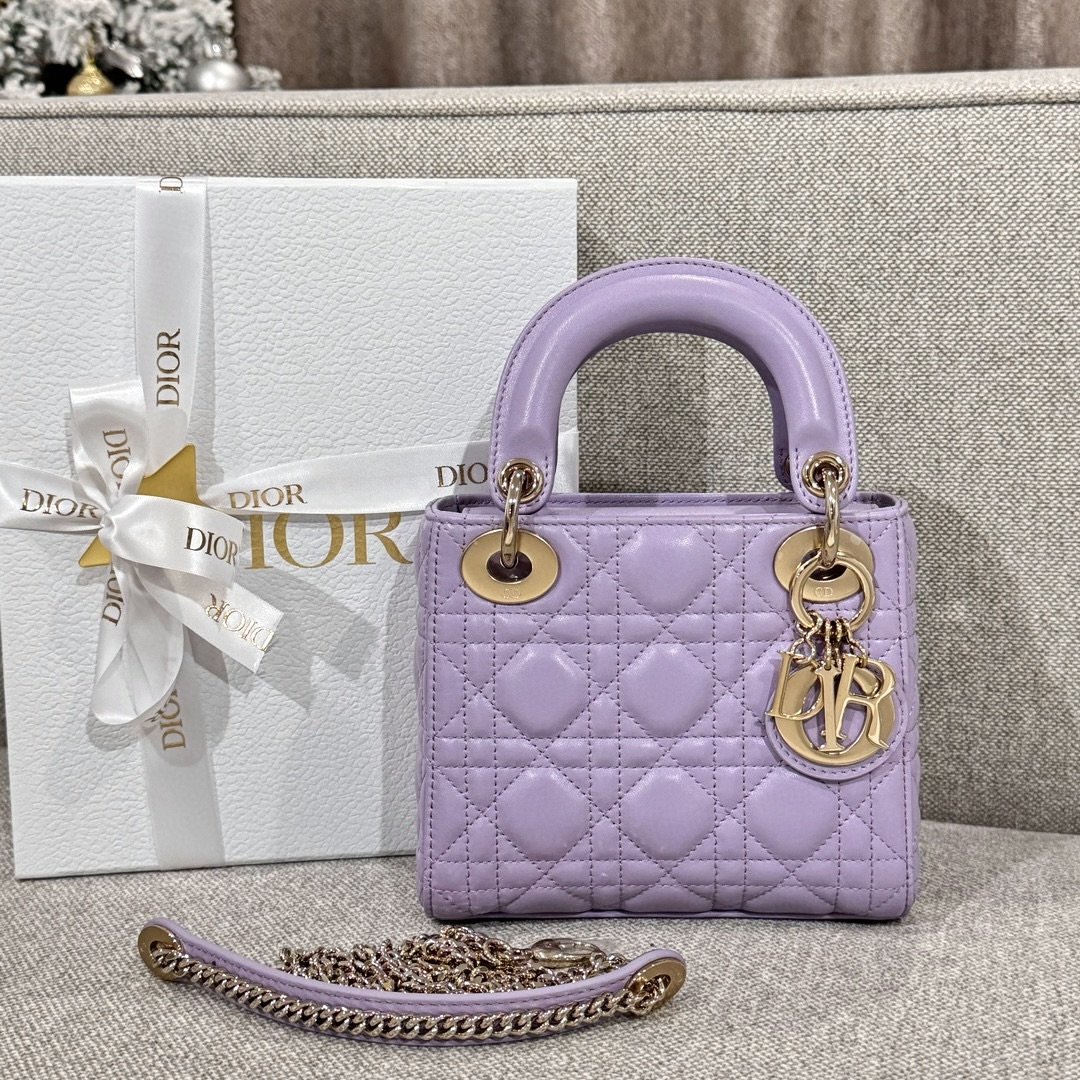 DIOR Mini Lady Dior Bag Lilac Cannage Lambskin Gold Hardware