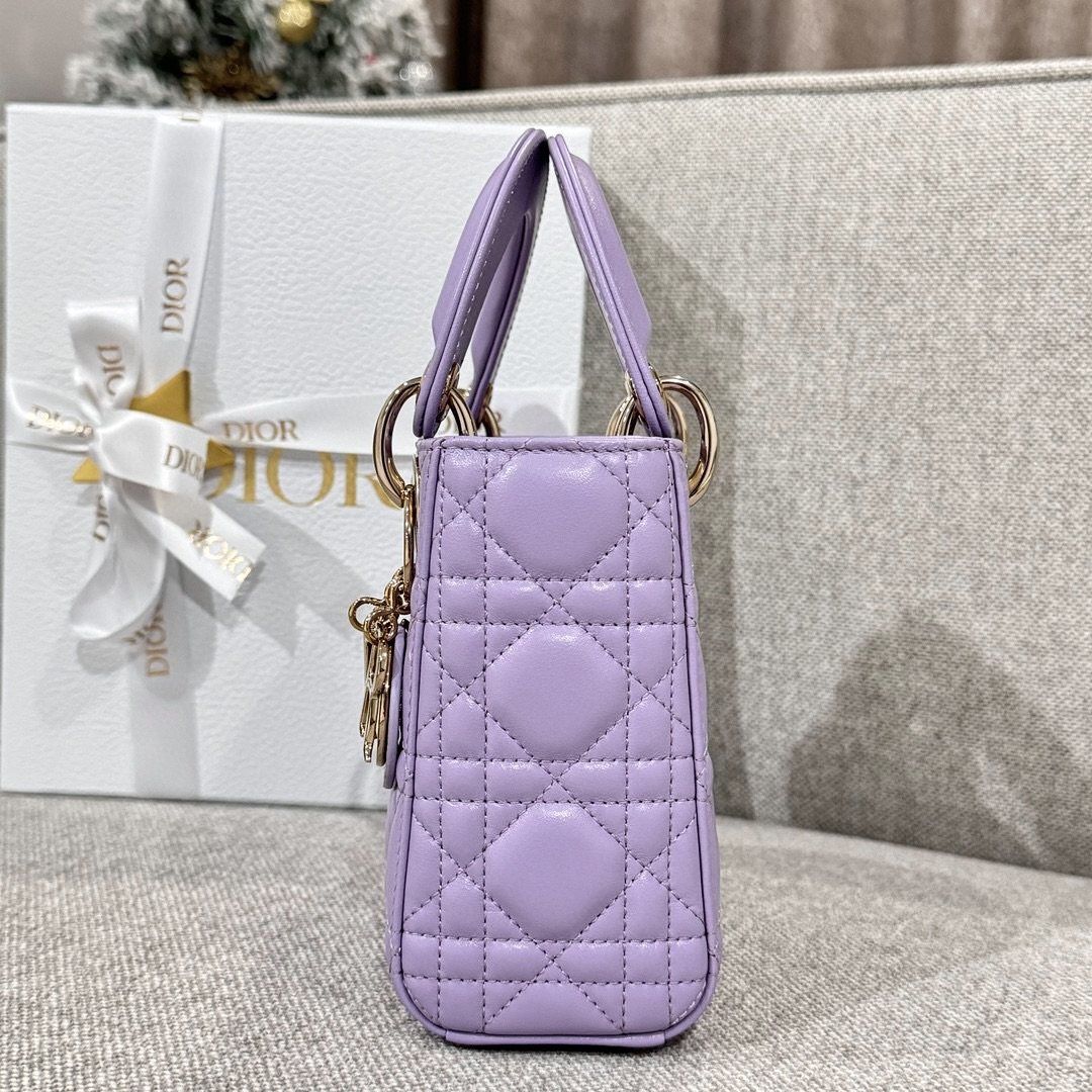 DIOR Mini Lady Dior Bag Lilac Cannage Lambskin Gold Hardware