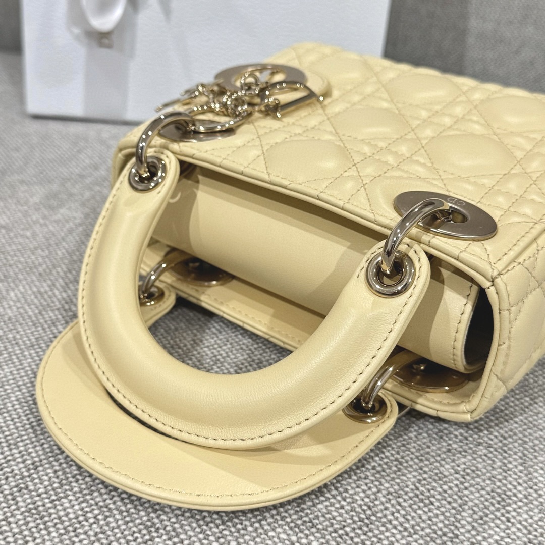 DIOR Mini Lady Dior Bag Pale Yellow Cannage Lambskin Gold Hardware