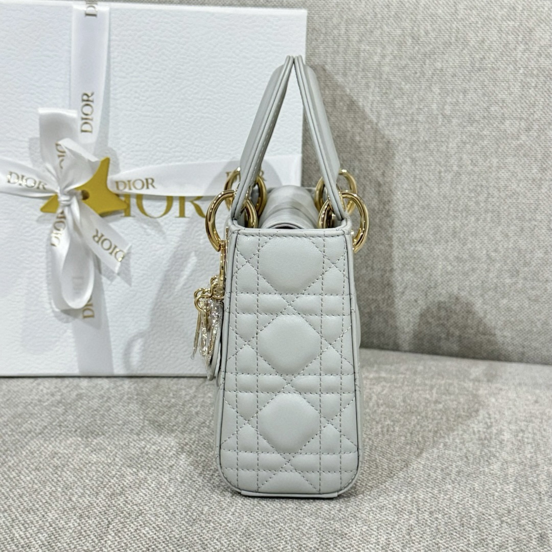 DIOR Mini Lady Dior Bag Cloud Gray Cannage Lambskin Gold Hardware