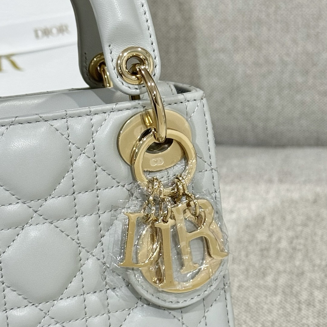 DIOR Mini Lady Dior Bag Cloud Gray Cannage Lambskin Gold Hardware