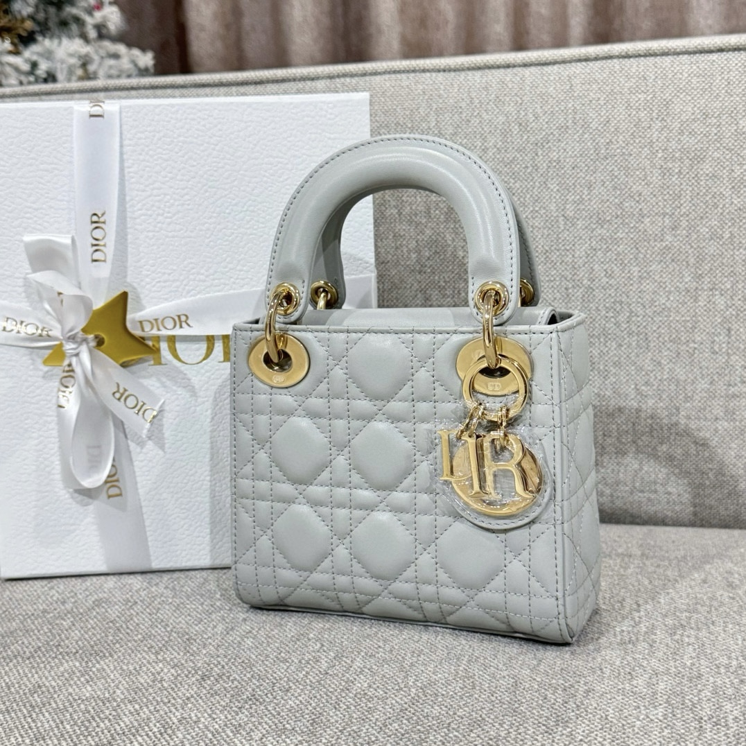 DIOR Mini Lady Dior Bag Cloud Gray Cannage Lambskin Gold Hardware