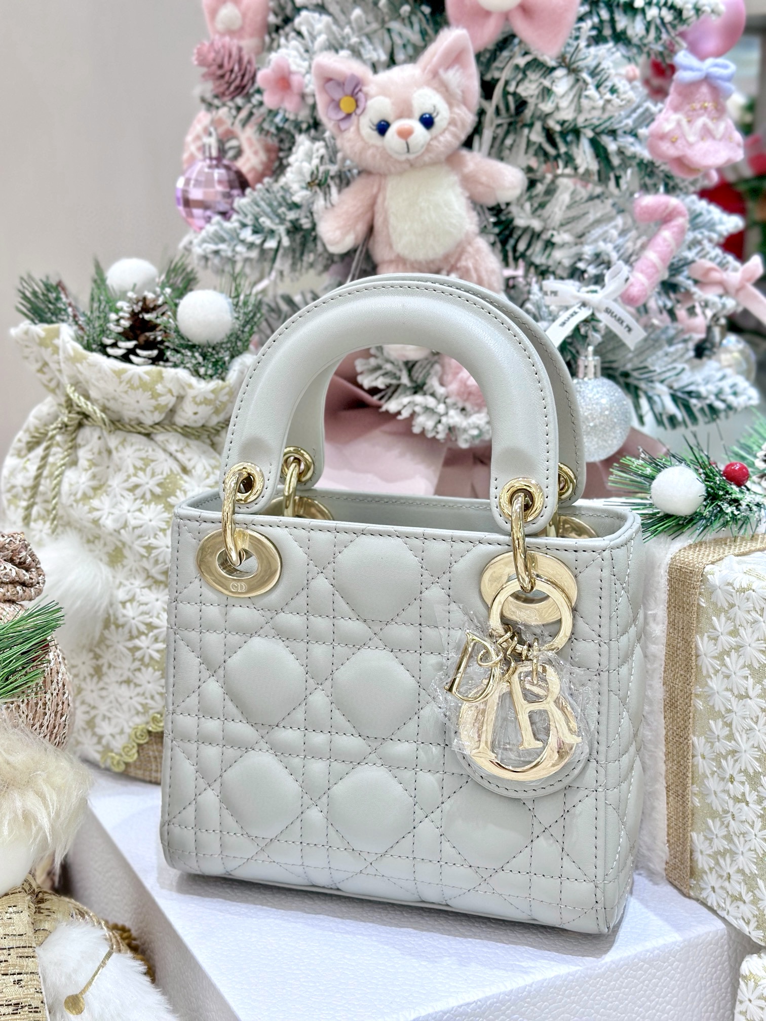 DIOR Mini Lady Dior Bag Cloud Gray Cannage Lambskin Gold Hardware