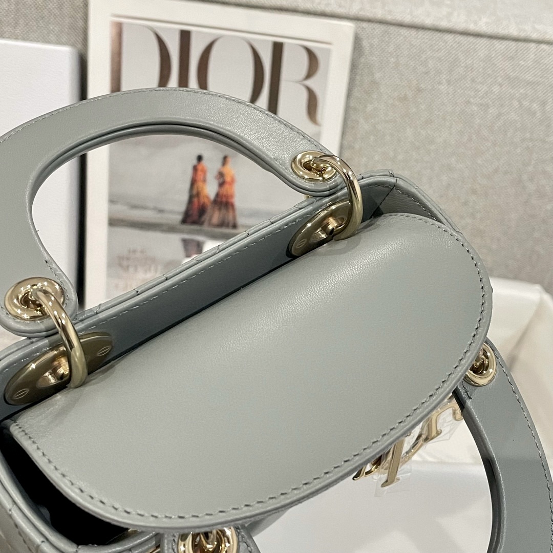 DIOR Mini Lady Dior Bag Stone Gray Cannage Lambskin Gold Hardware