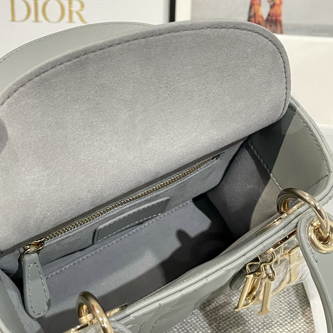 DIOR Mini Lady Dior Bag Stone Gray Cannage Lambskin Gold Hardware