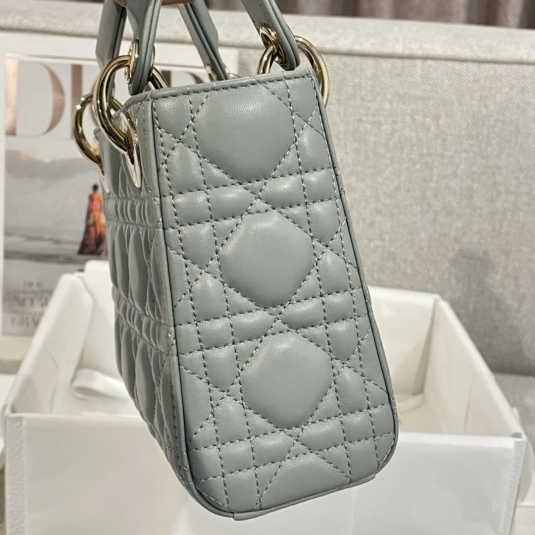 DIOR Mini Lady Dior Bag Stone Gray Cannage Lambskin Gold Hardware