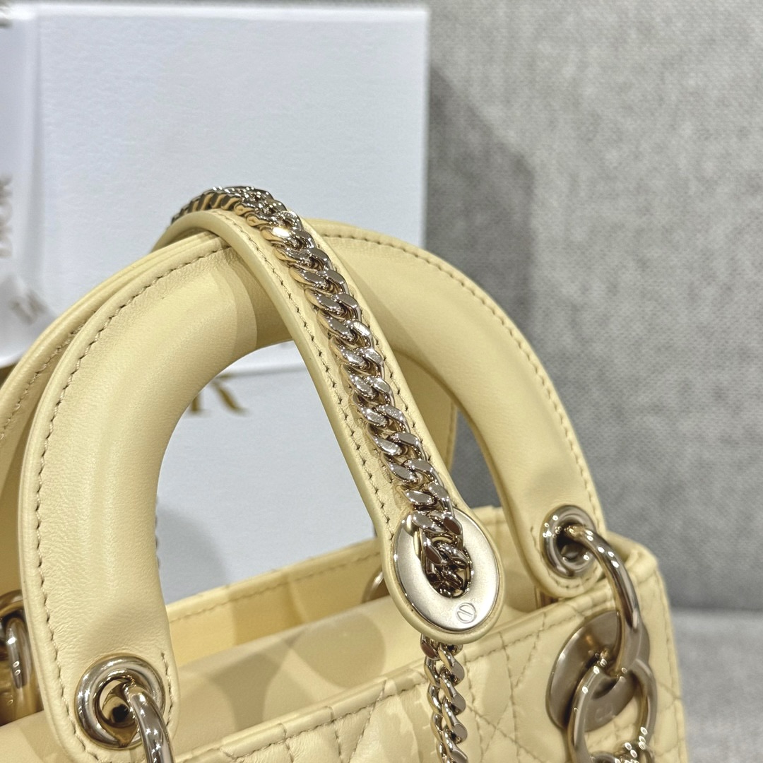 DIOR Mini Lady Dior Bag Pale Yellow Cannage Lambskin Gold Hardware