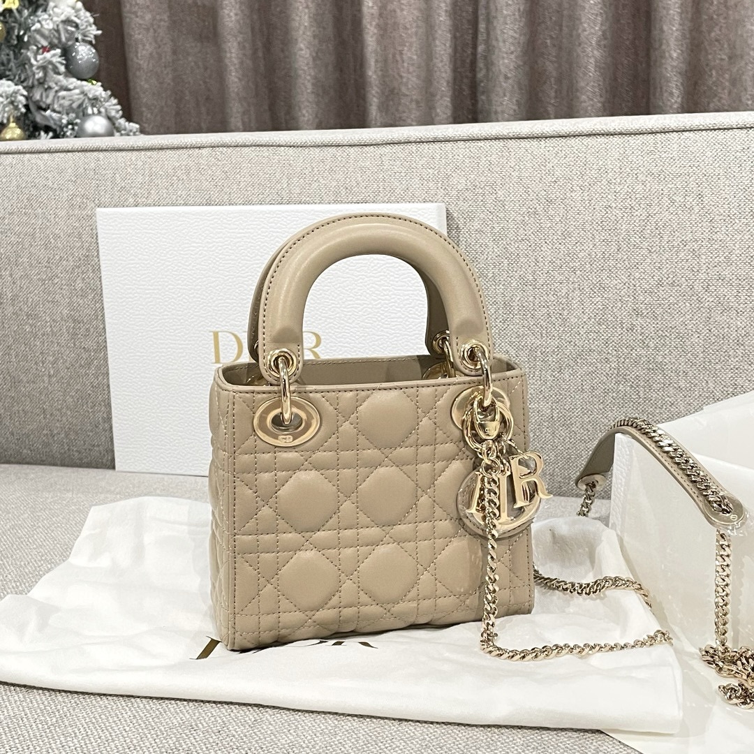 DIOR Mini Lady Dior Bag Sand-Colored Cannage Lambskin Gold Hardware