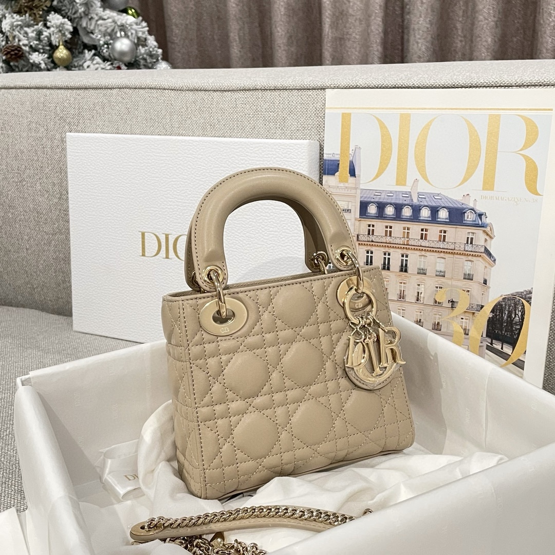 DIOR Mini Lady Dior Bag Sand-Colored Cannage Lambskin Gold Hardware